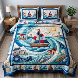 Coastal Whisper Beach 3 Piece Quilted Bedding Set Gift For Beach Lovers
