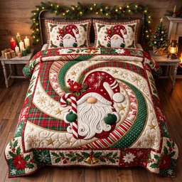 Cozy Gnome 3 Piece Quilted Bedding Set Christmas Gift For Holiday Decor Lovers