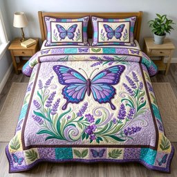 Butterfly Garden 3 Piece Quilted Bedding Set Gift For Butterfly Lovers