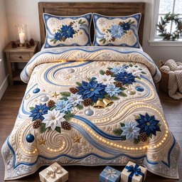 Poinsettia Charm 3 Piece Quilted Bedding Set Gift For Holiday Decor Lovers
