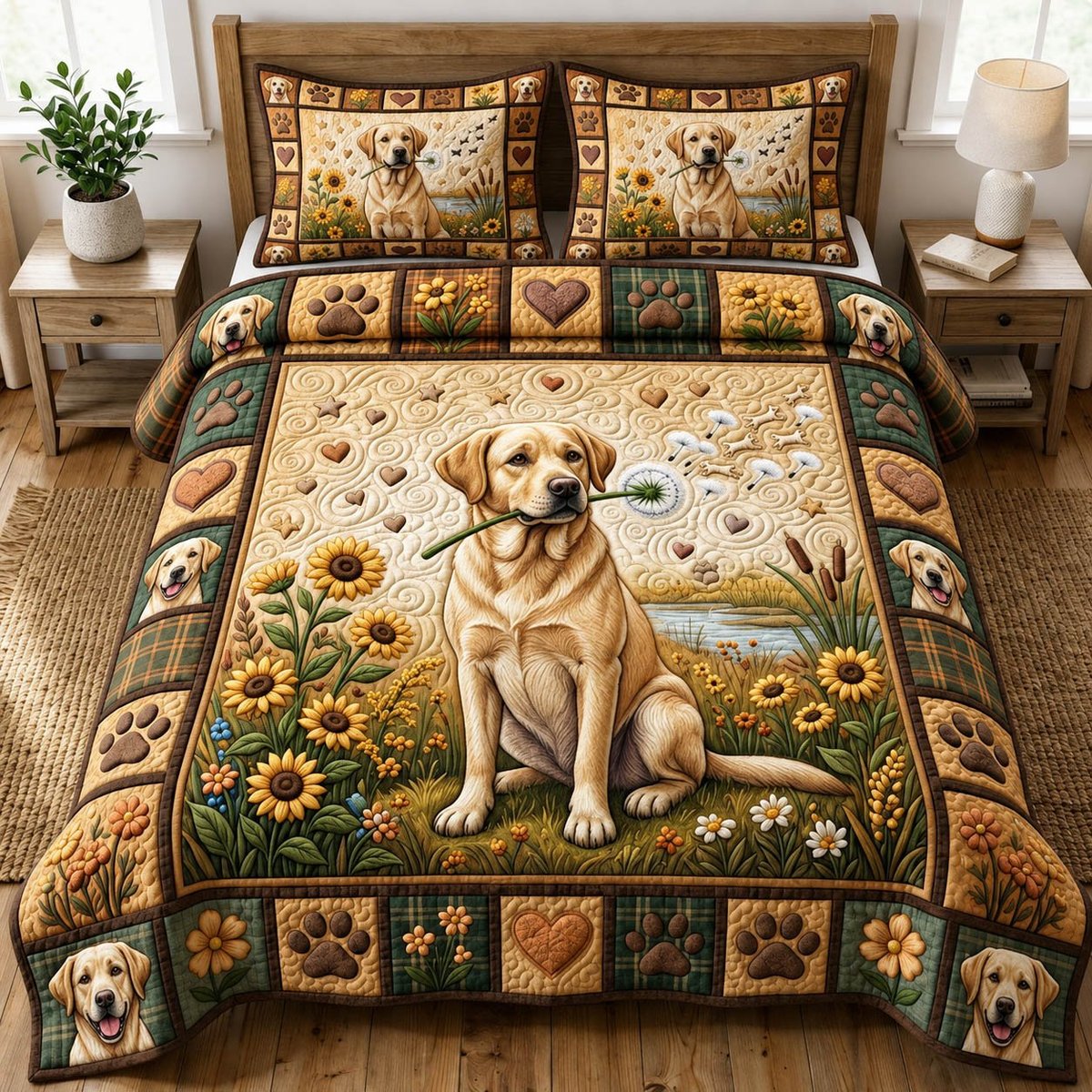 Dog Lover 3 Piece Quilted Bedding Set Gift For Dog Lovers