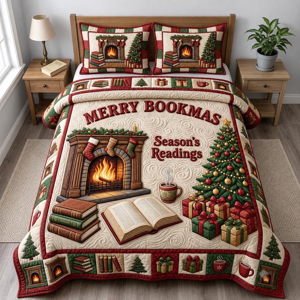 Book Lover 3 Piece Quilted Bedding Set Christmas Gift For Book Lovers
