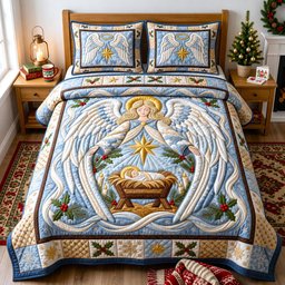 Angel Christian 3 Piece Quilted Bedding Set Christmas Gift For Holiday Decor Lovers
