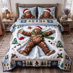 Snow Angel Bigfoot 3 Piece Quilted Bedding Set Christmas Gift For Holiday Decor Lovers