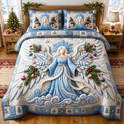 Angel Christian 3 Piece Quilted Bedding Set Christmas Gift For Holiday Decor Lovers