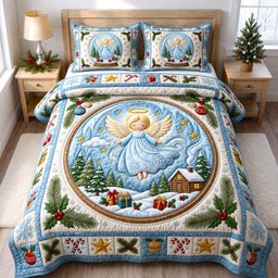 Angel Christian 3 Piece Quilted Bedding Set Christmas Gift For Holiday Decor Lovers