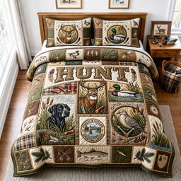 Hunting Season Deer 3 Piece Quilted Bedding Set Gift For Hunters