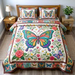 Butterfly Garden 3 Piece Quilted Bedding Set Gift For Butterfly Lovers