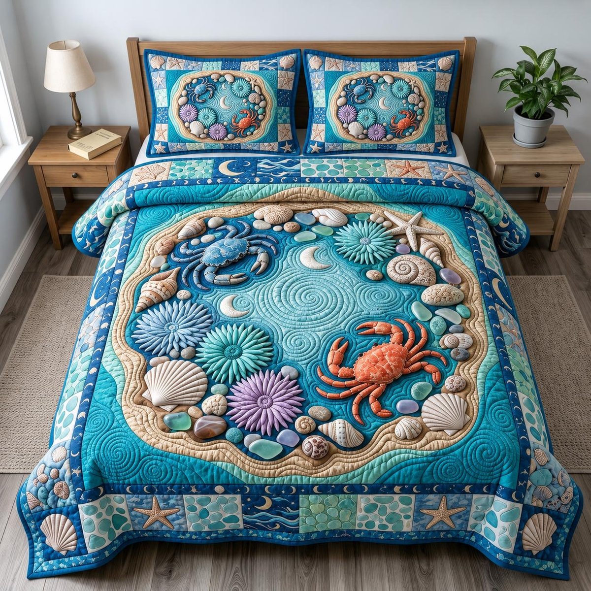 Coastal Whisper Beach 3 Piece Quilted Bedding Set Gift For Beach Lovers