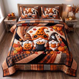 Gnome Magic 3 Piece Quilted Bedding Set Halloween Gift For Gothic Decor Lovers