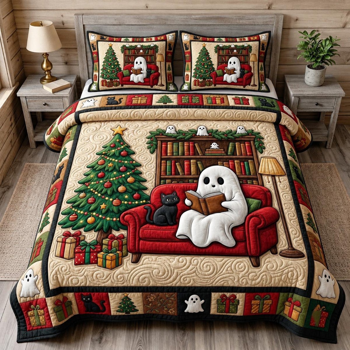 Book Lover 3 Piece Quilted Bedding Set Christmas Gift For Book Lovers