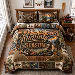 Hunting Season Deer 3 Piece Quilted Bedding Set Gift For Hunters