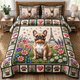 French Bulldog 3 Piece Quilted Bedding Set Gift For Dog Lovers