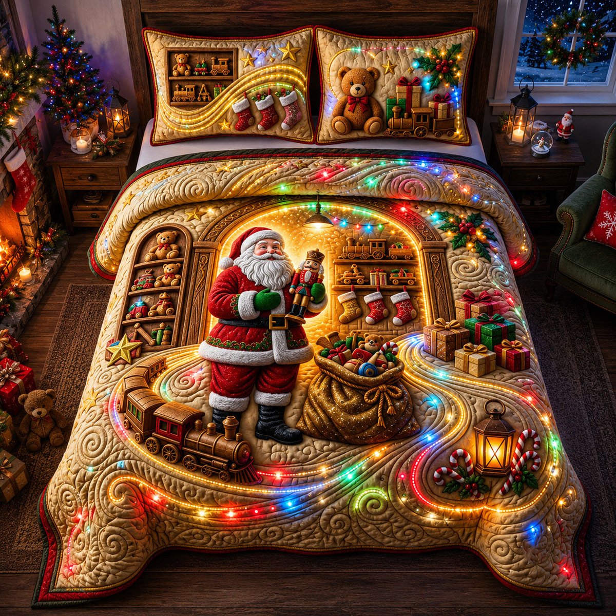 Enchanted Toy Workshop 3 Piece Quilted Bedding Set Gift For Bird Lovers