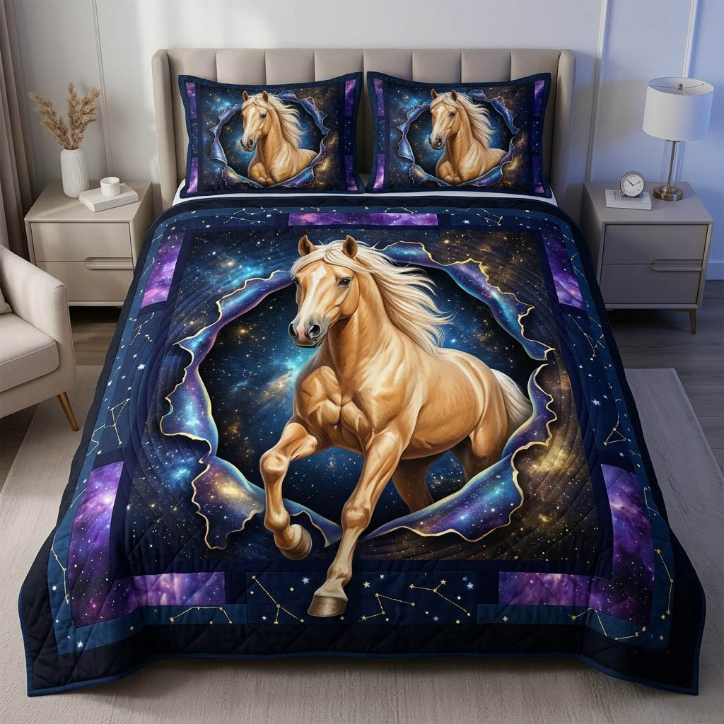 Running Horse 3 Piece Quilted Bedding Set Gift For Horse Lovers