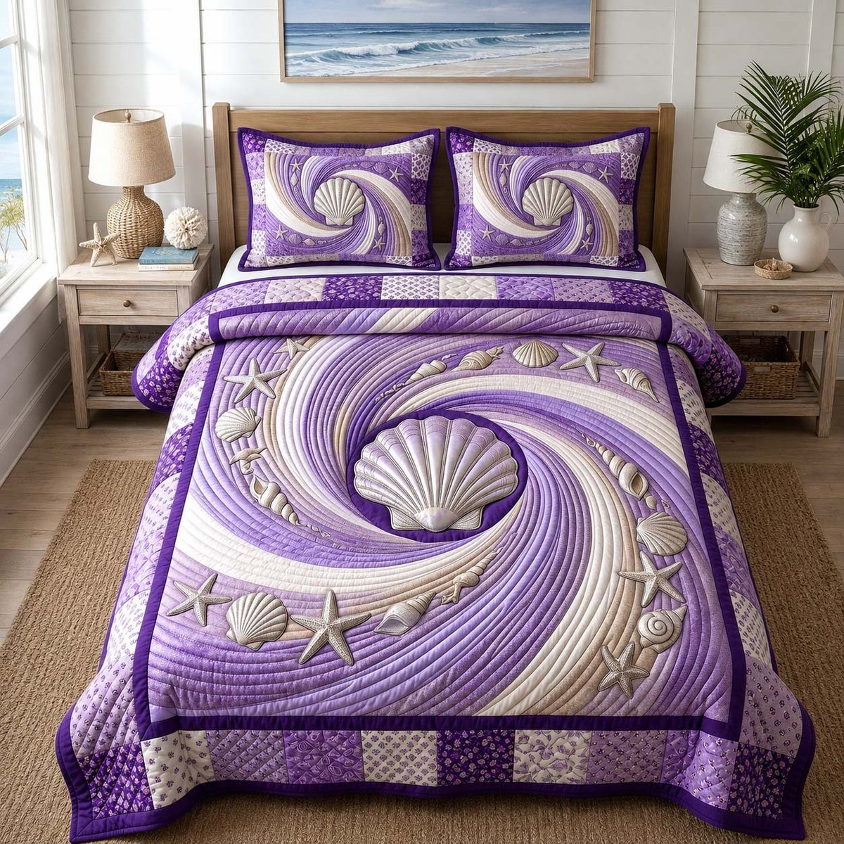 Coastal Whisper Beach 3 Piece Quilted Bedding Set Gift For Beach Lovers