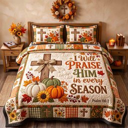 Autumn Faith 3 Piece Quilted Bedding Set Gift For Christians