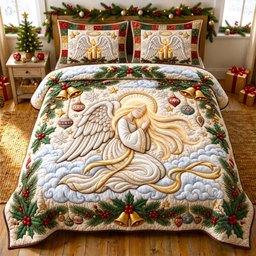 Angel Christian 3 Piece Quilted Bedding Set Christmas Gift For Holiday Decor Lovers