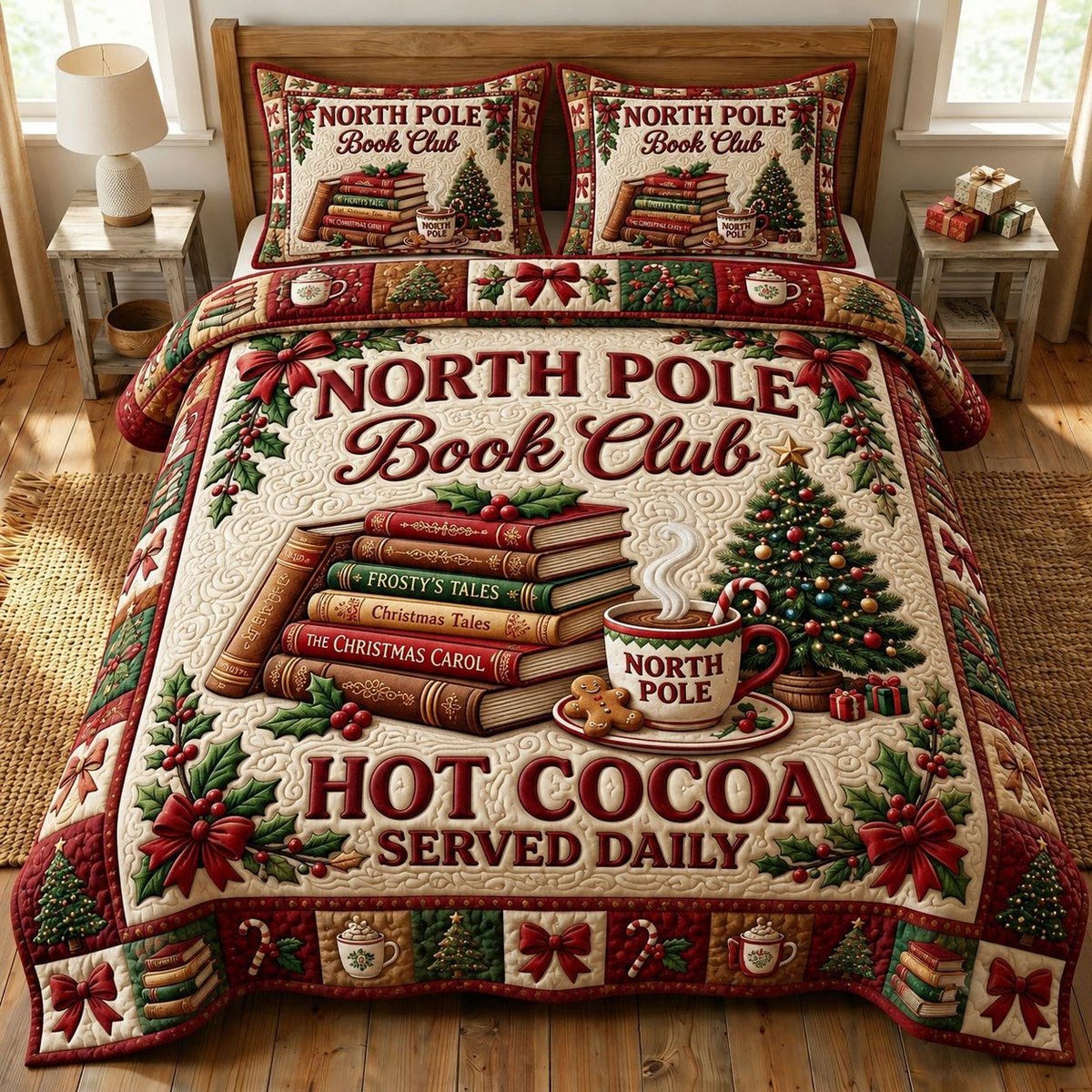Book Lover 3 Piece Quilted Bedding Set Christmas Gift For Book Lovers