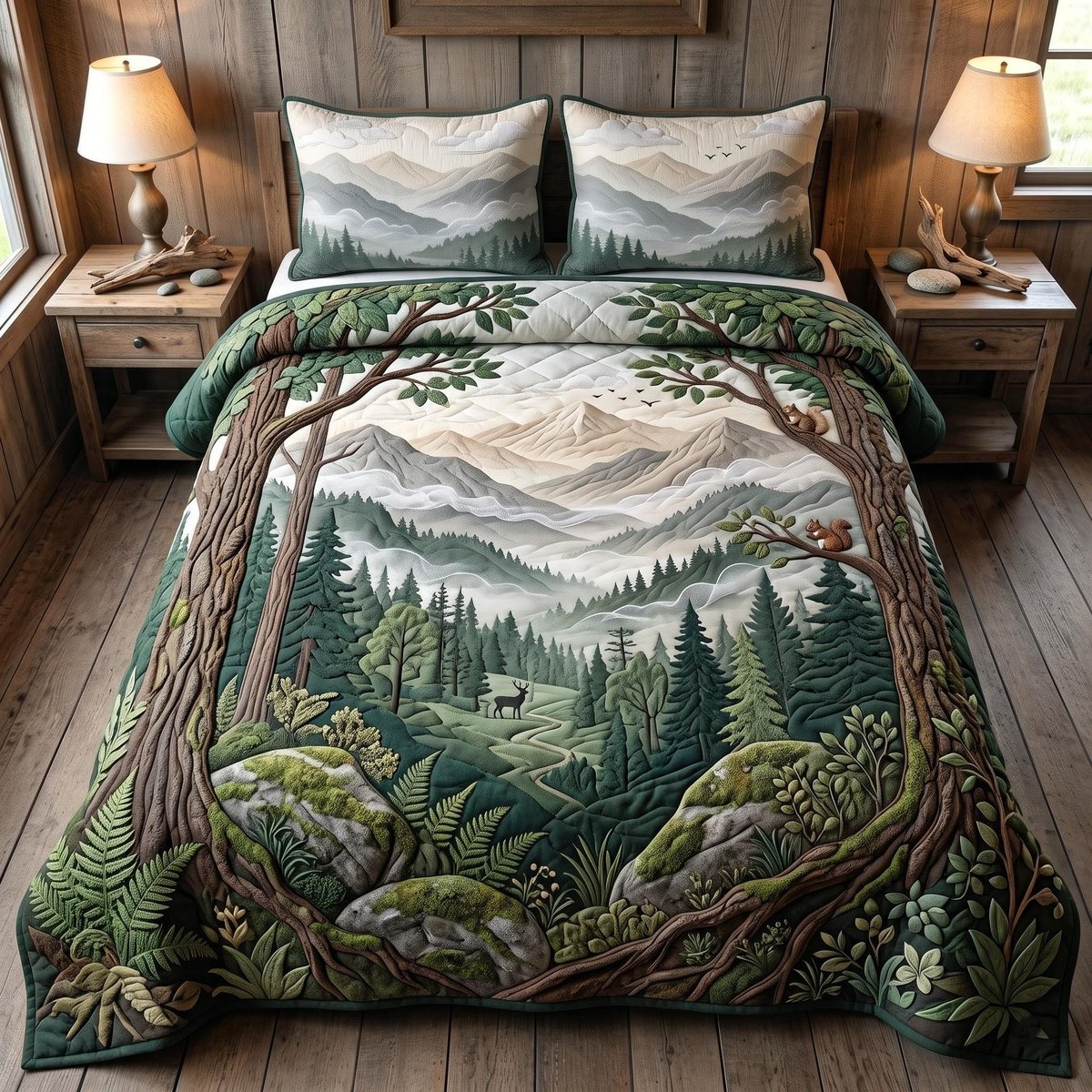 Mountain Retreat 3 Piece Quilted Bedding Set Gift For Nature Lovers