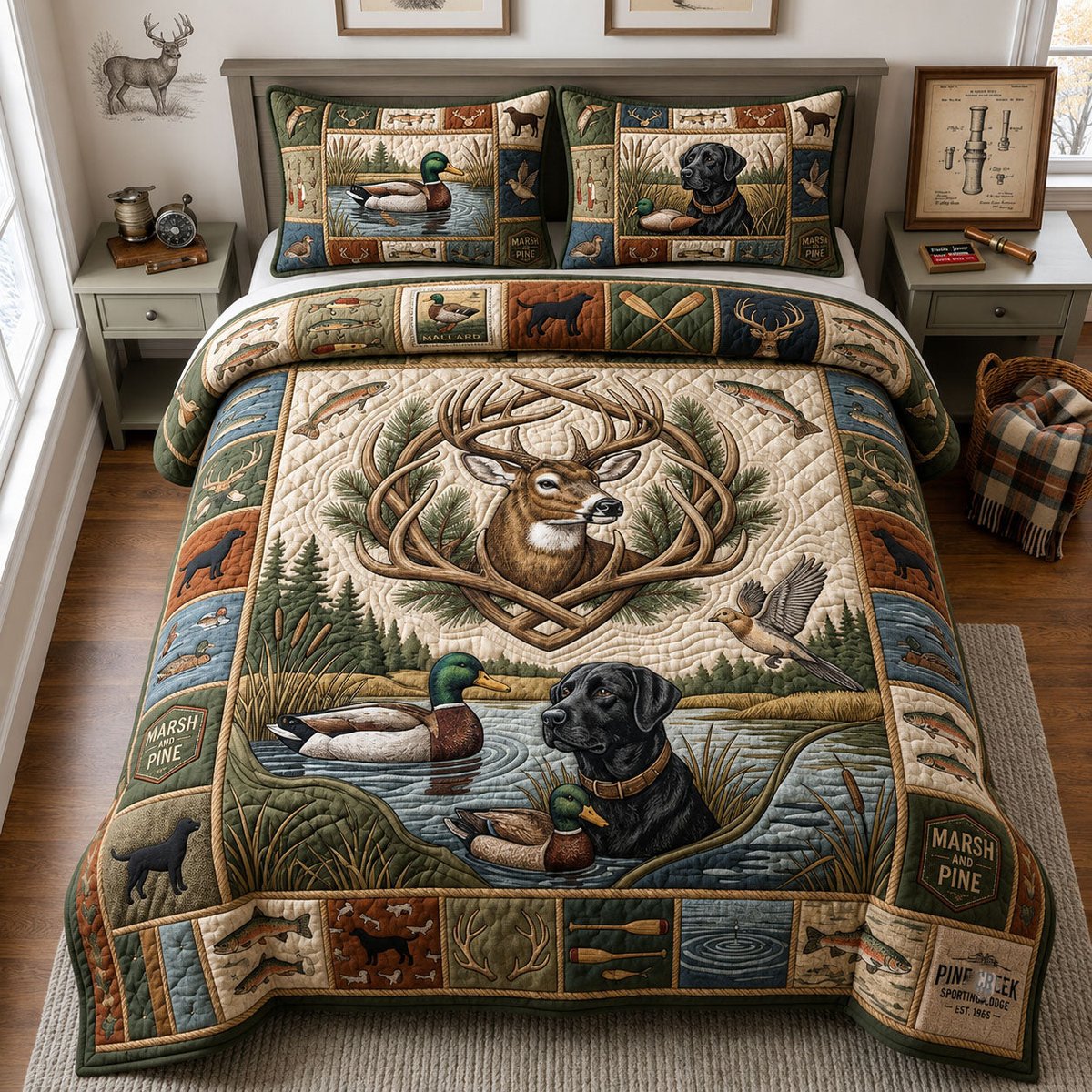 Hunting Season Deer 3 Piece Quilted Bedding Set Gift For Hunters