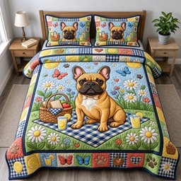 French Bulldog 3 Piece Quilted Bedding Set Gift For Dog Lovers