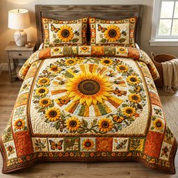 Sunflower Butterfly Garden 3 Piece Quilted Bedding Set Gift For Butterfly Lovers