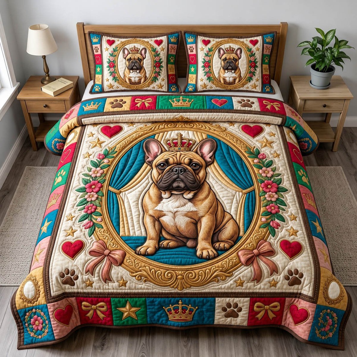 French Bulldog 3 Piece Quilted Bedding Set Gift For Dog Lovers