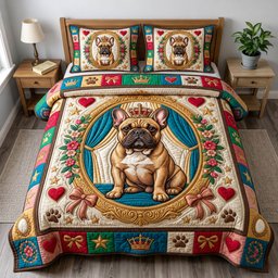 French Bulldog 3 Piece Quilted Bedding Set Gift For Dog Lovers