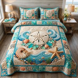 Coastal Whisper Beach 3 Piece Quilted Bedding Set Gift For Beach Lovers