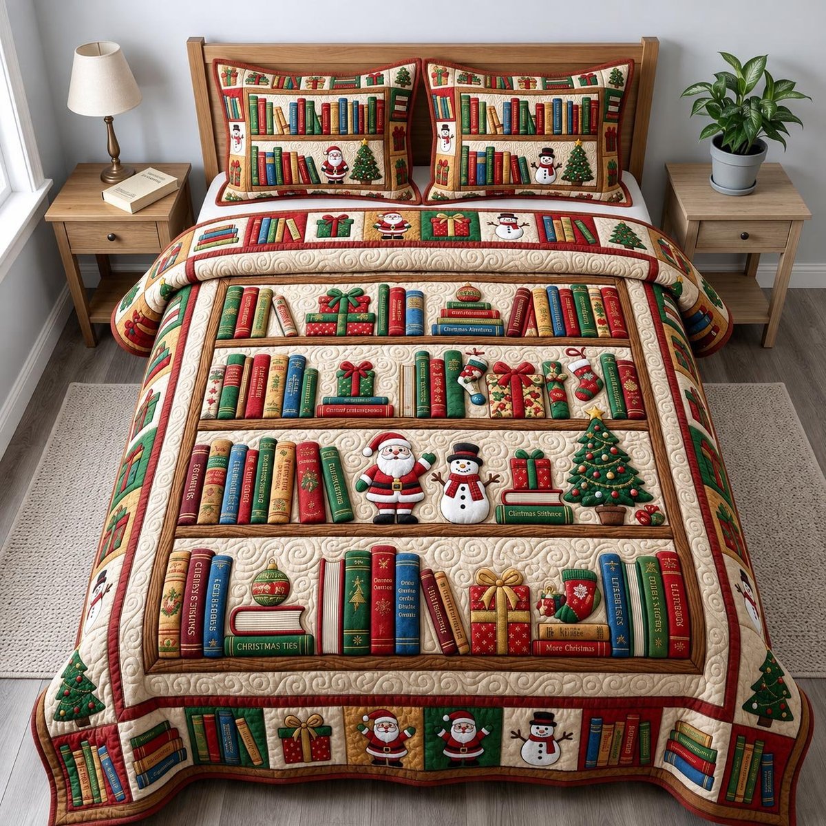 Book Lover 3 Piece Quilted Bedding Set Christmas Gift For Book Lovers