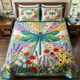 Wings of the Garden 3 Piece Quilted Bedding Set Gift For Flower Lovers