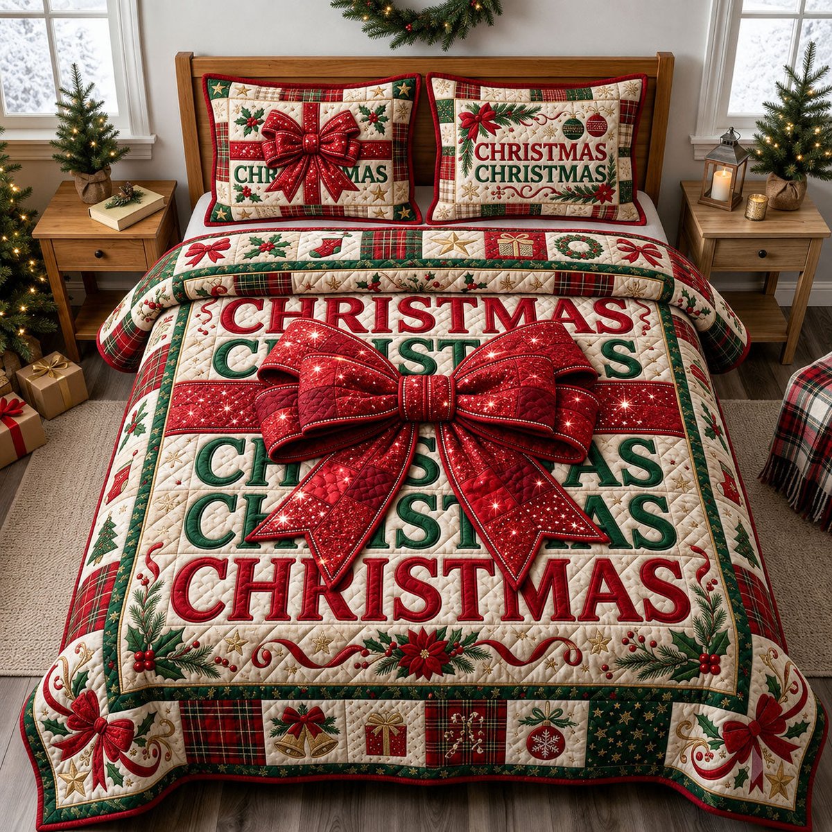 Bling Gift 3 Piece Quilted Bedding Set Christmas Gift For Holiday Decor Lovers