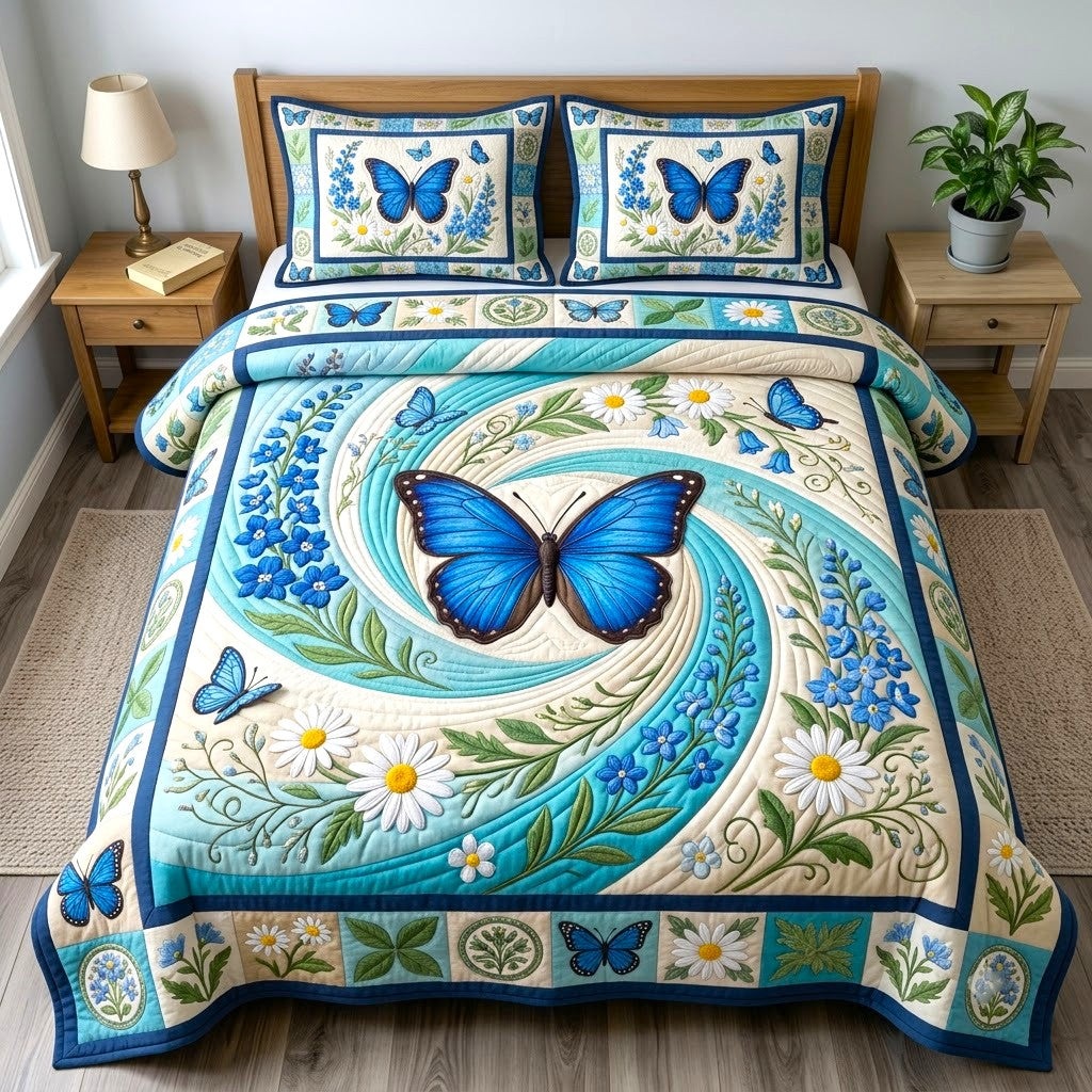 Butterfly Garden 3 Piece Quilted Bedding Set Gift For Butterfly Lovers