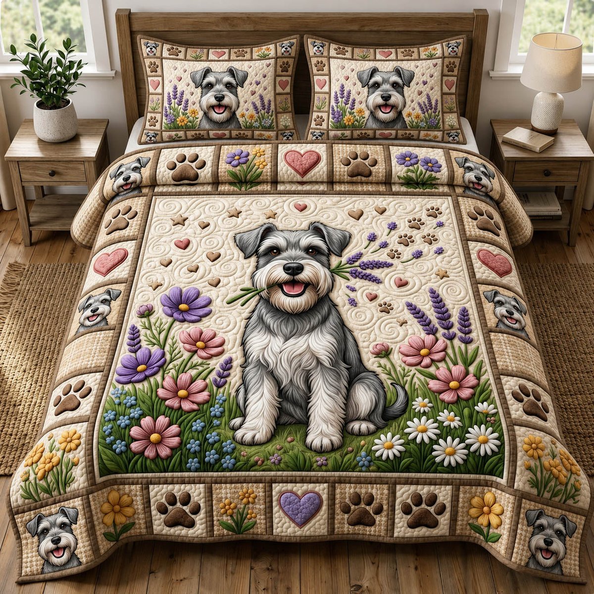 Dog Lover 3 Piece Quilted Bedding Set Gift For Dog Lovers