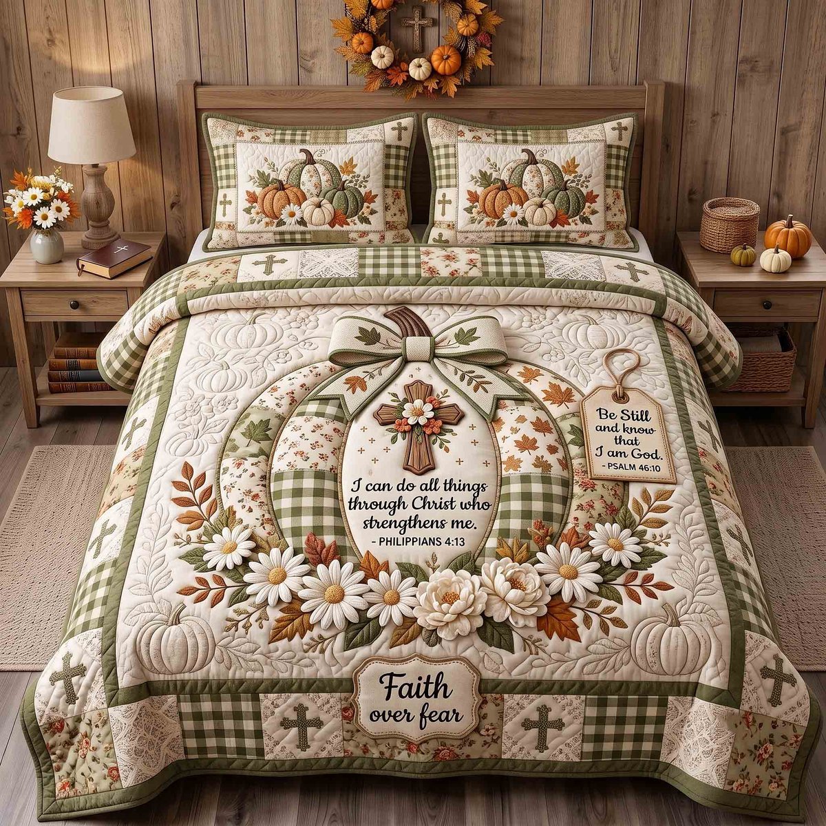 Autumn Faith 3 Piece Quilted Bedding Set Gift For Christians