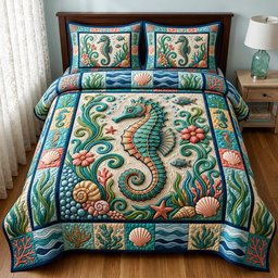 Coastal Whisper Beach 3 Piece Quilted Bedding Set Gift For Beach Lovers