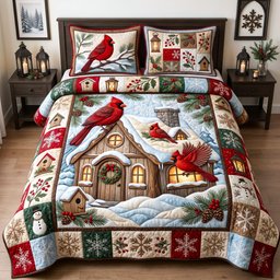 Cardinal Cottage 3 Piece Quilted Bedding Set Gift For Bird Lovers