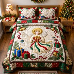 Angel Christian 3 Piece Quilted Bedding Set Christmas Gift For Holiday Decor Lovers