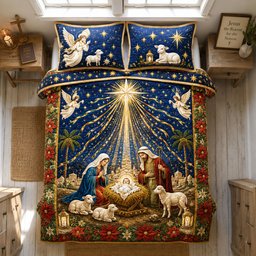 Star of Bethlehem 3 Piece Quilted Bedding Set Gift For Christians
