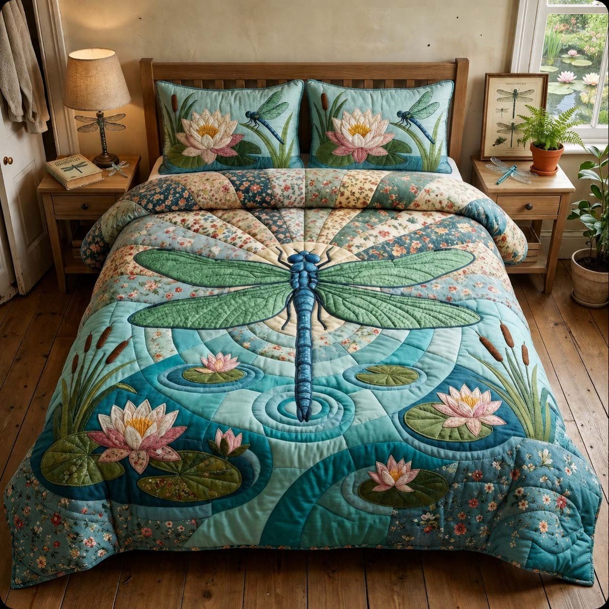 Wings of the Garden 3 Piece Quilted Bedding Set Gift For Flower Lovers