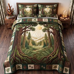 Forest Sanctuary 3 Piece Quilted Bedding Set Gift For Nature Lovers
