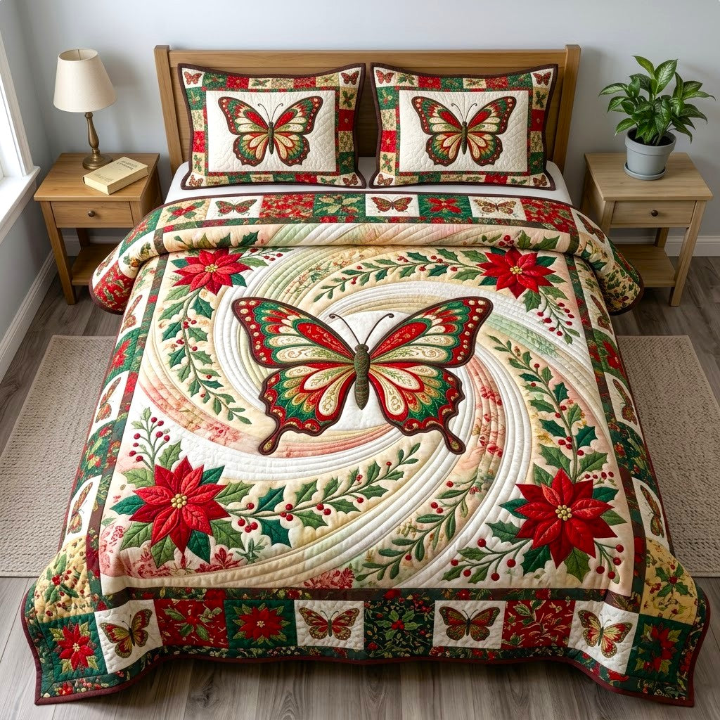 Butterfly Garden 3 Piece Quilted Bedding Set Gift For Butterfly Lovers