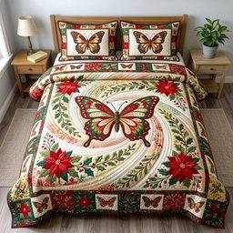 Butterfly Garden 3 Piece Quilted Bedding Set Gift For Butterfly Lovers