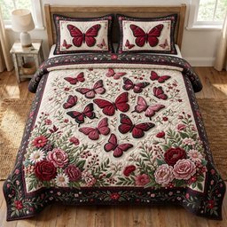 Butterfly Garden 3 Piece Quilted Bedding Set Gift For Butterfly Lovers
