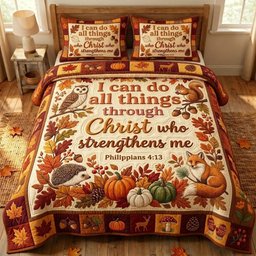 Autumn Floral Bible 3 Piece Quilted Bedding Set Gift For Christians