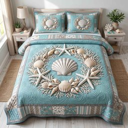 Coastal Whisper Beach 3 Piece Quilted Bedding Set Gift For Beach Lovers