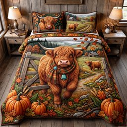 Highland Farm 3 Piece Quilted Bedding Set Gift For Cow Lovers