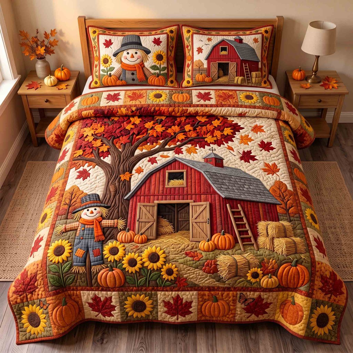 Autumn Homestead 3 Piece Quilted Bedding Set Gift For Farmhouse Decor Lovers