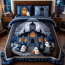 Ghostly Graveyard Nights 3 Piece Quilted Bedding Set Gift For Gothic Decor Lovers